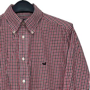 Southern Marsh Mens Large WRINKLE FREE Button Down Shirt Red Navy Gingham Check